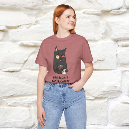 ''Life Begings After Coffe''  Cat T-shirt for Men and Women  100% Cotton*