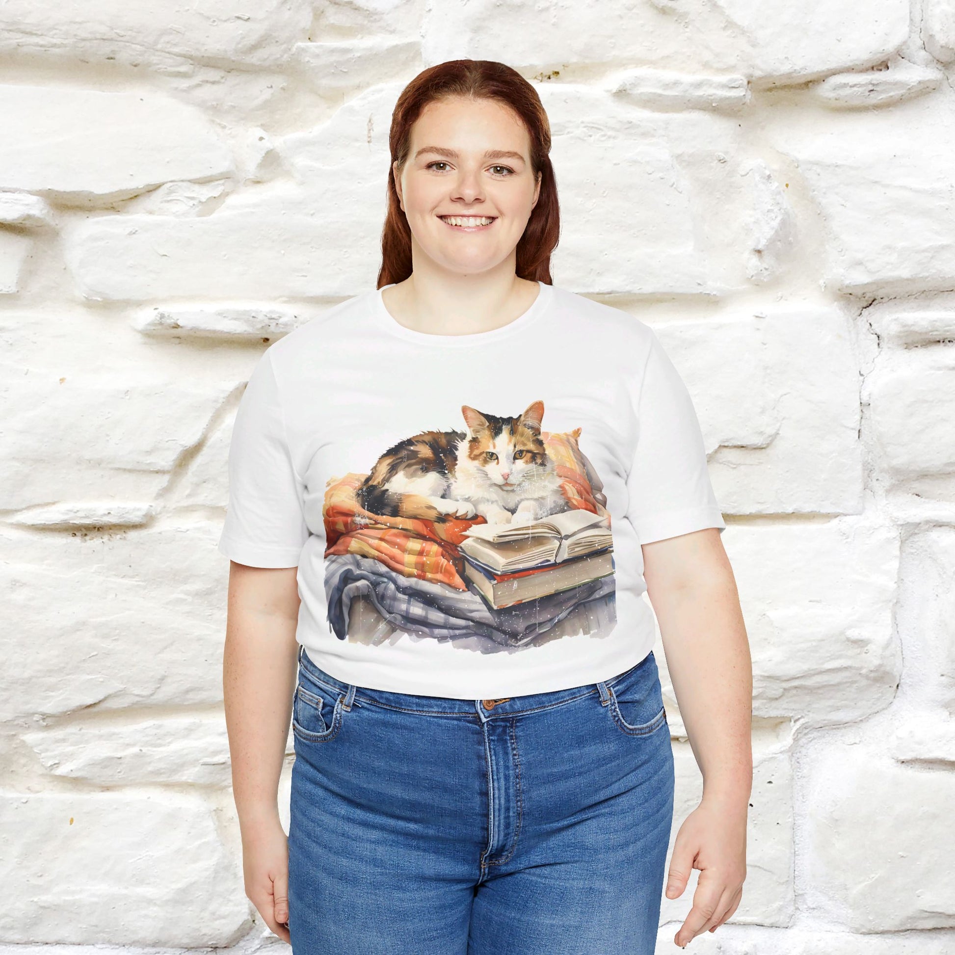 "Literary Catnap" T-shirt for Women 100% Cotton* - Nunu&Miao Studio