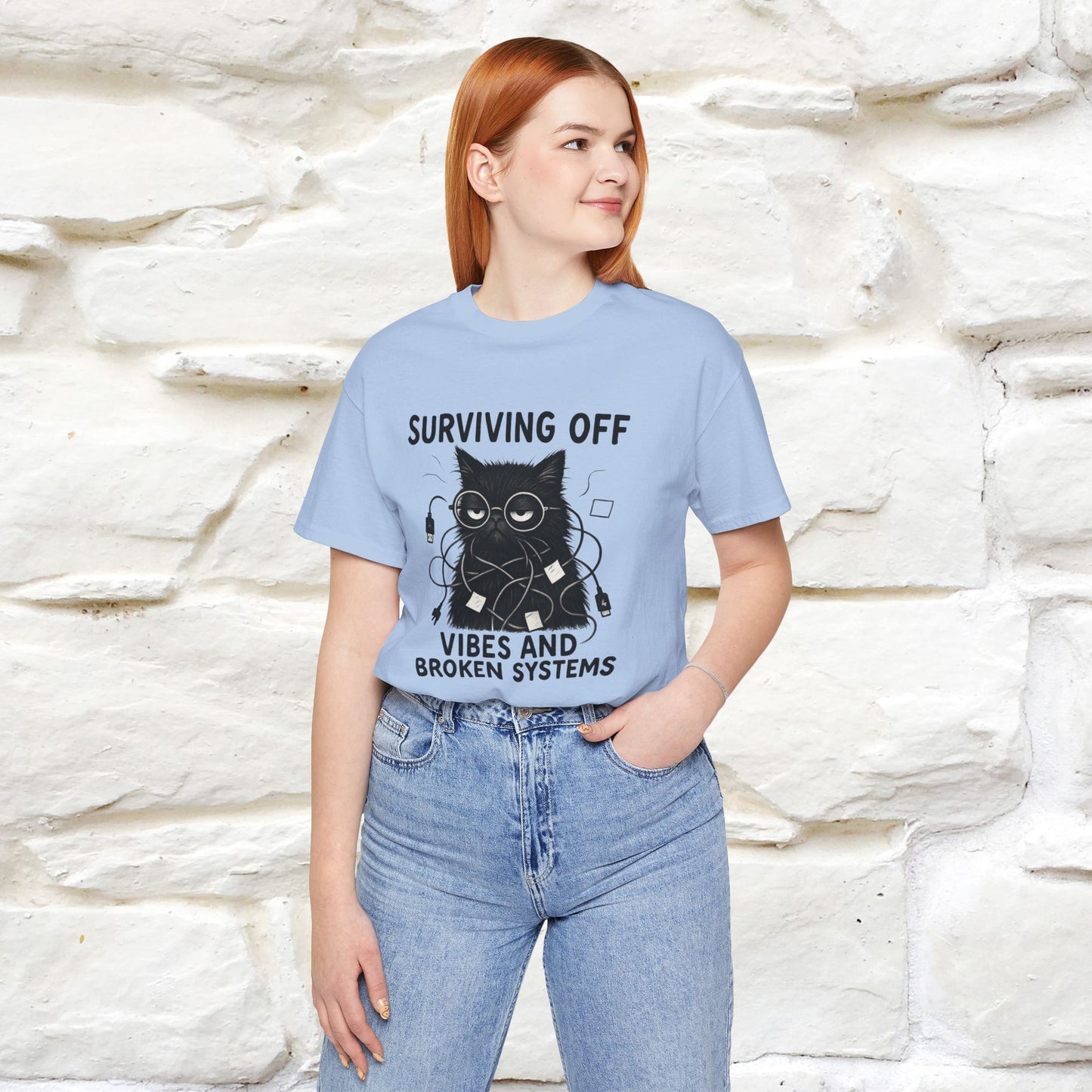 "Surviving Off...Vibes And Broken .. " |Cat T-Shirt | Nunu&Miao Studio