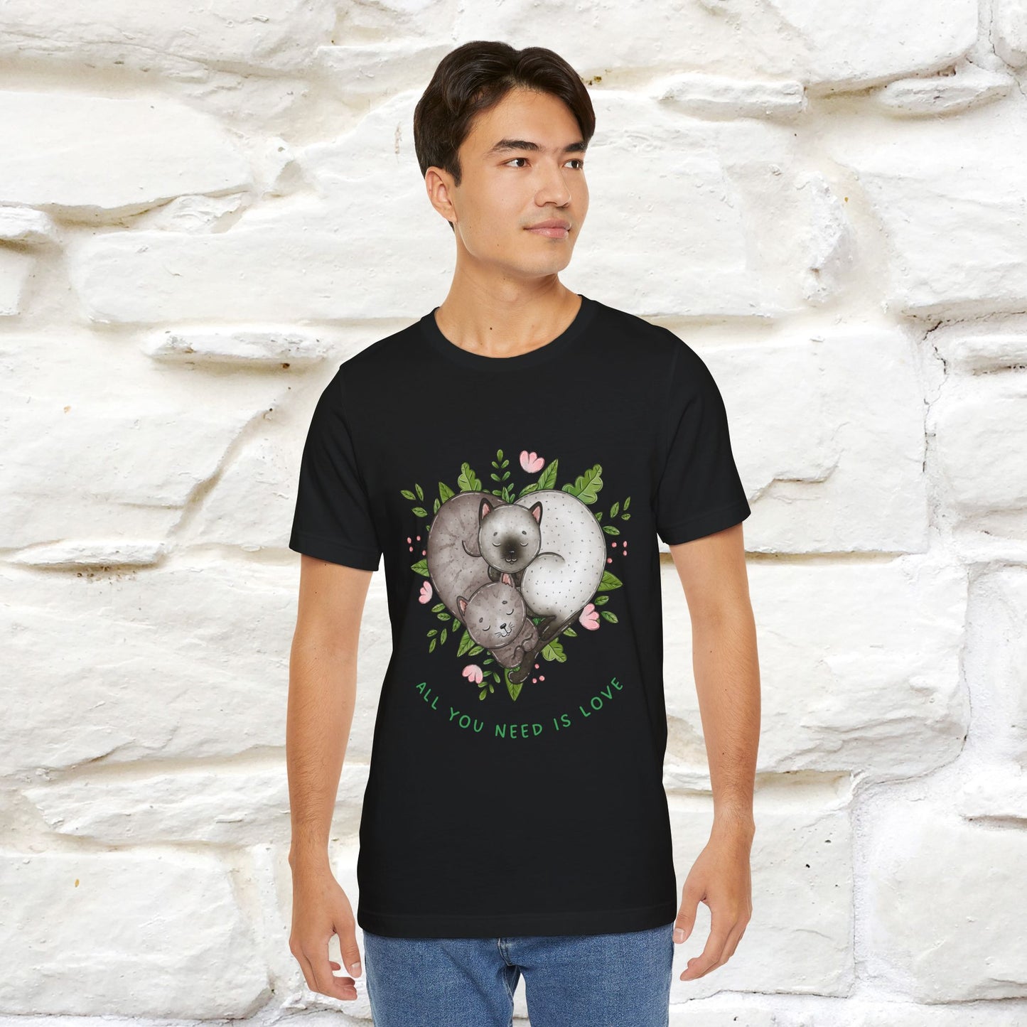 "All You Need Is Love" Cat T-Shirt | 100% Cotton* | Adorable Cat Apparel for Men & Women
