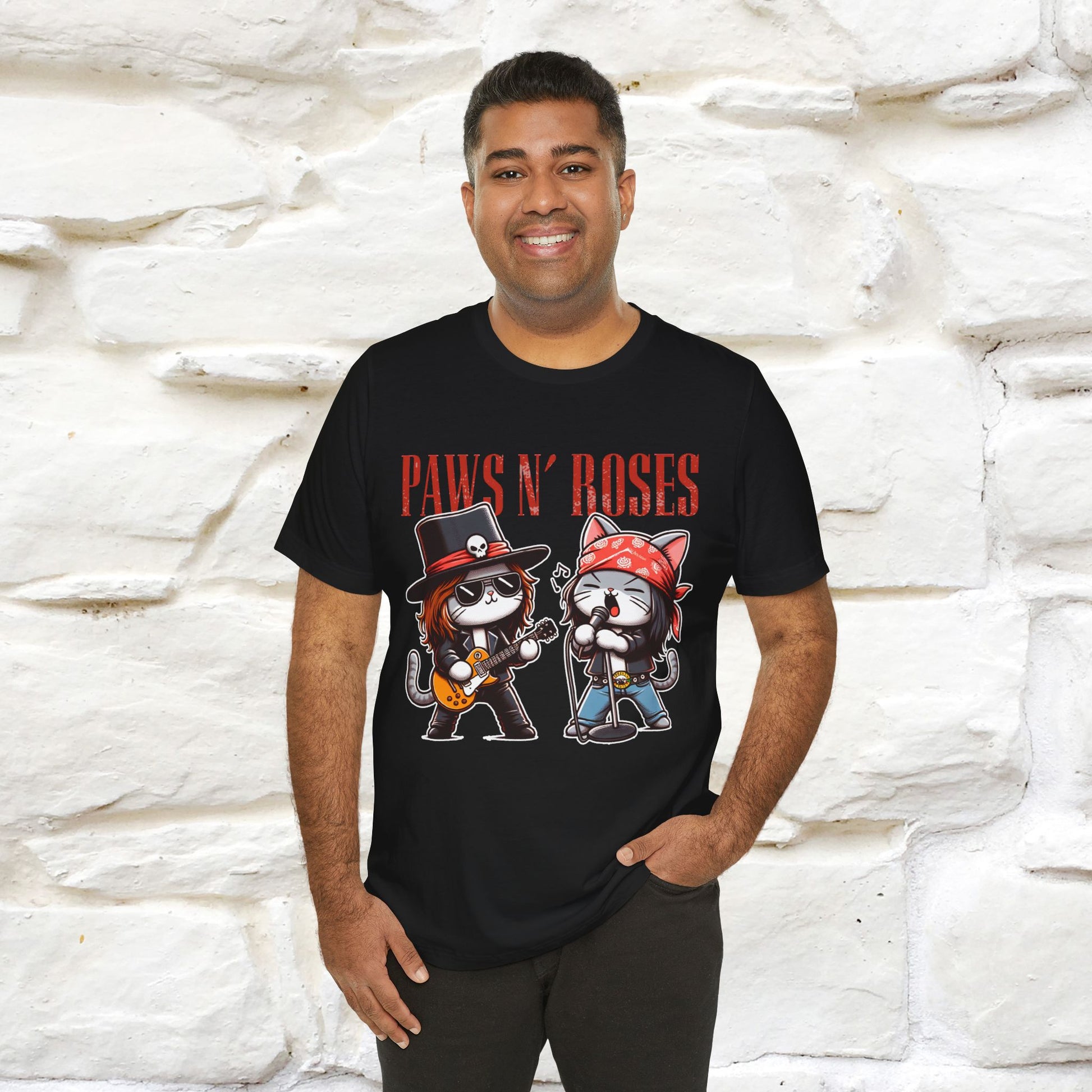 Paws N' Roses T-Shirt | Rock-Inspired Cat Lover  | Nunu&Miao Studio - Nunu&Miao Studio
