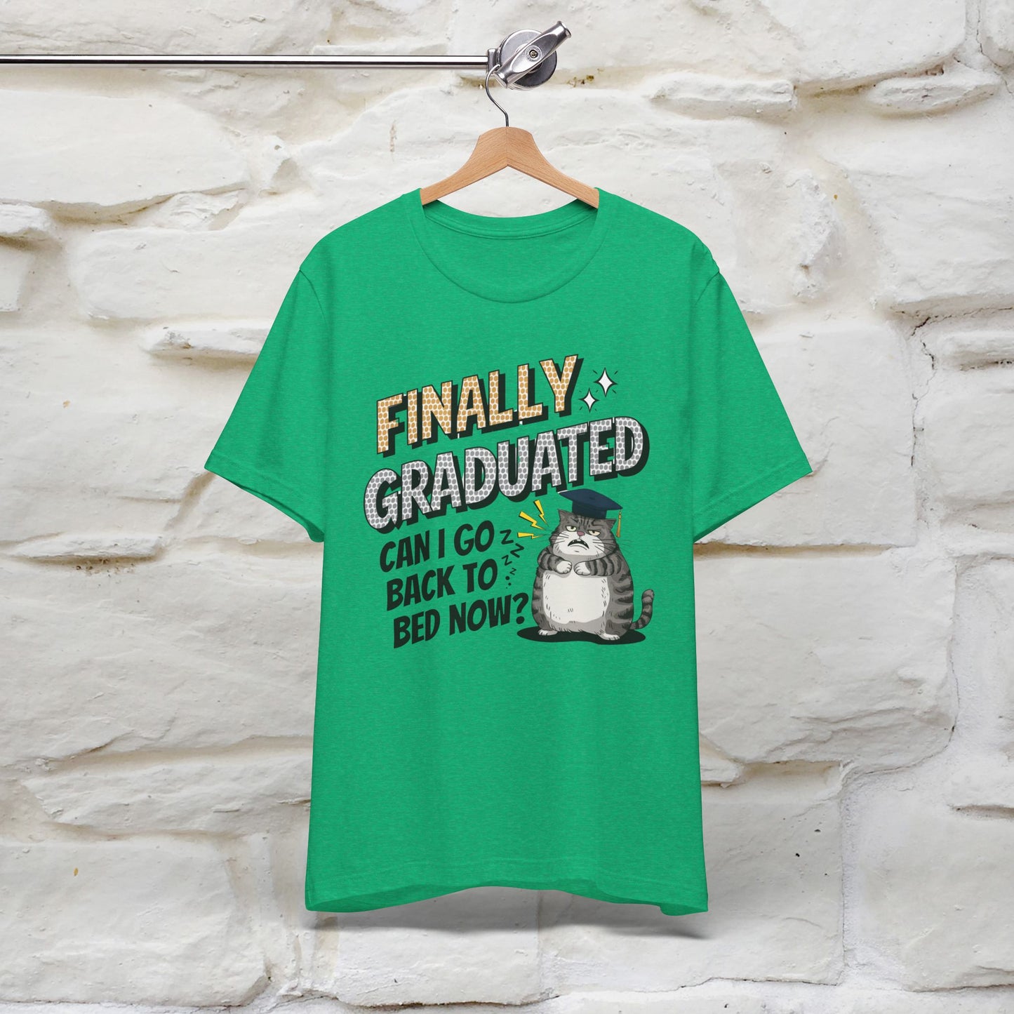 "Finally Graduated, Can I Go Back to Bed Now?" Funny Cat Graduation T-Shirt for Men & Women | 100% Cotton* | Graduation T-Shirts