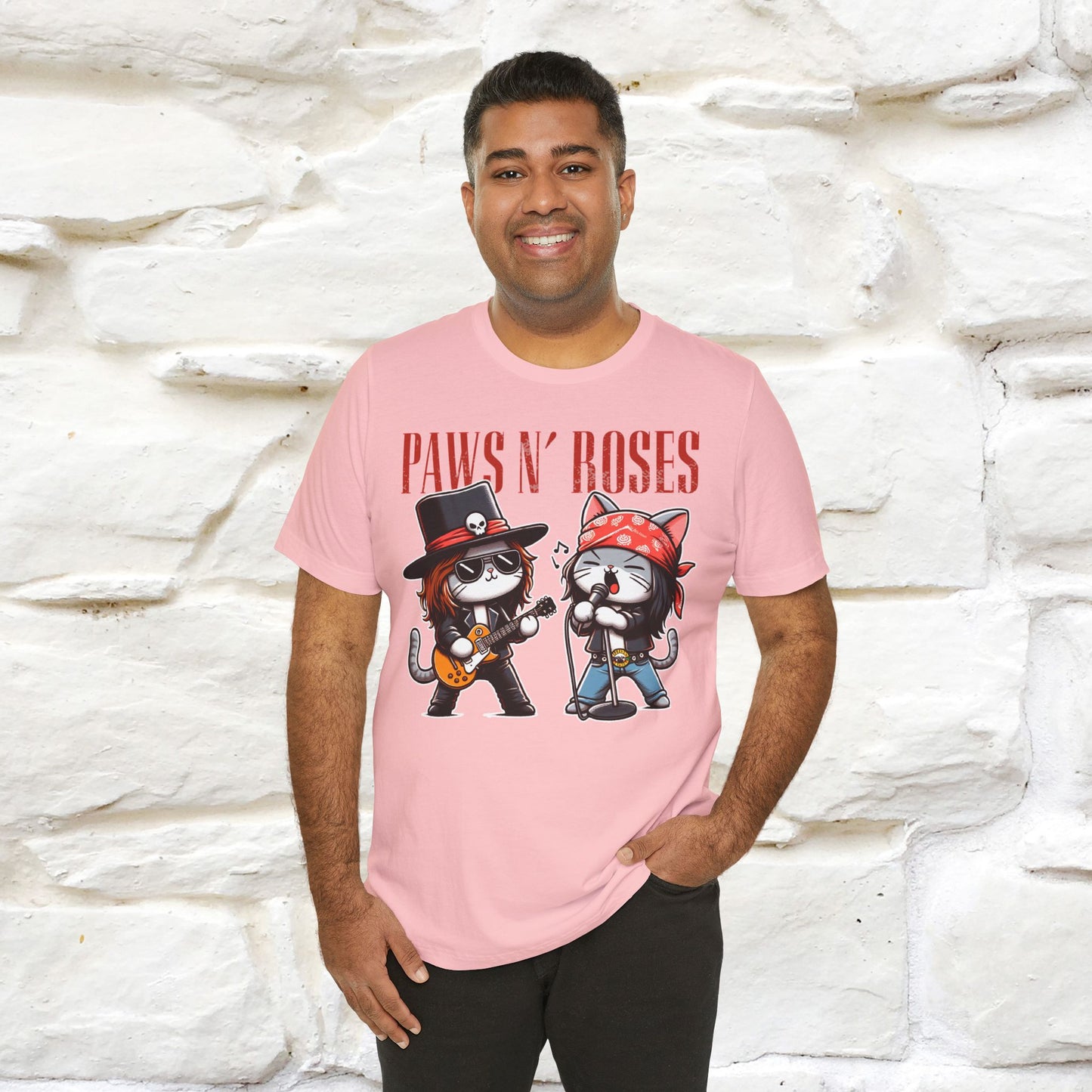 Paws N' Roses T-Shirt | Rock-Inspired Cat Lover Tee for Men & Women | 100% Cotton*