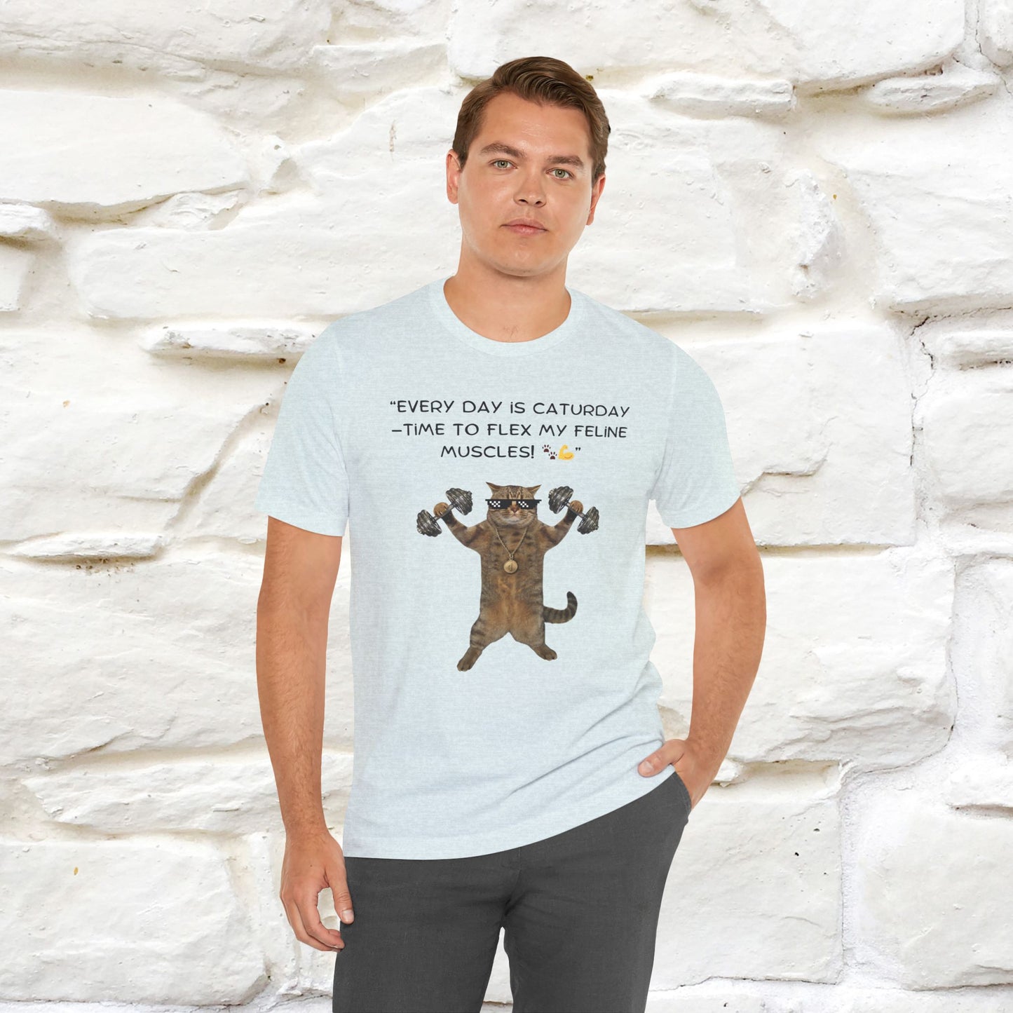 "Everyday Is Caturday – Flex My Feline Muscle" Funny Cat T-Shirt | 100% Cotton* | Cat-Themed Apparel for Men & Women