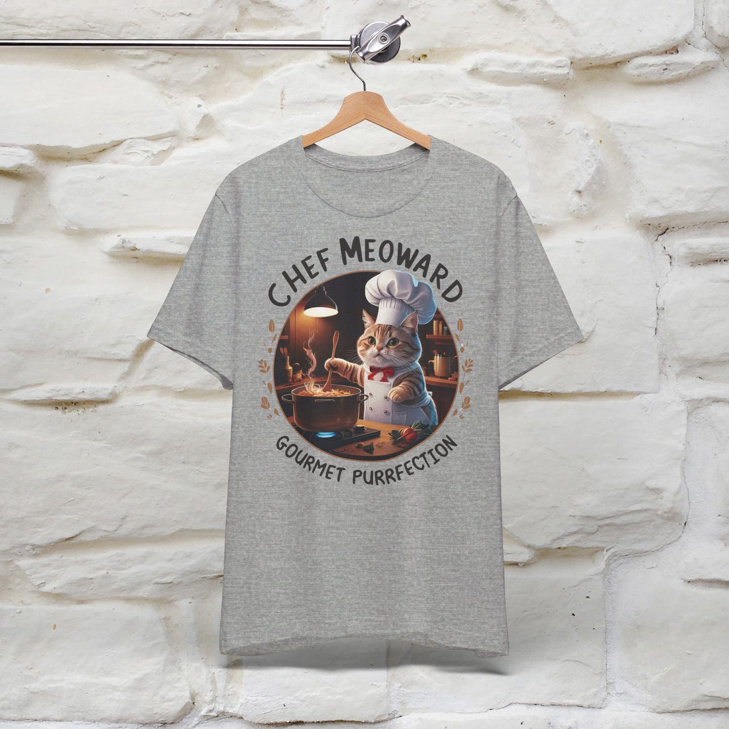 ''Chef Meoward Gourmet Purrfection'' Cat T-shirt for Man 100% Cotton. - Nunu&Miao Studio