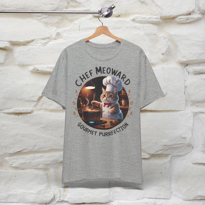 ''Chef Meoward Gourmet Purrfection'' Cat T-shirt for Man 100% Cotton. - Nunu&Miao Studio