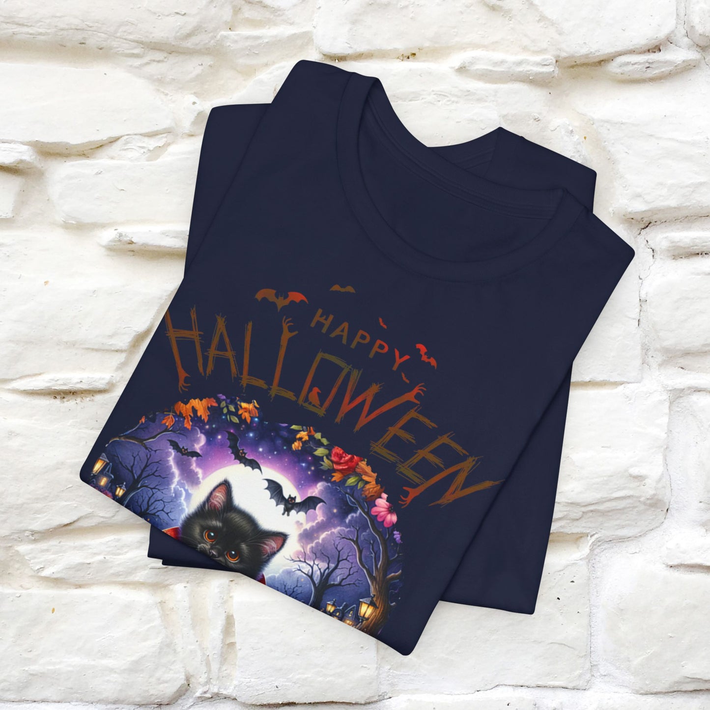 ''🎃Happy Halloween Pumking Black Cat'' Unisex T-shirt 100% Cotton*