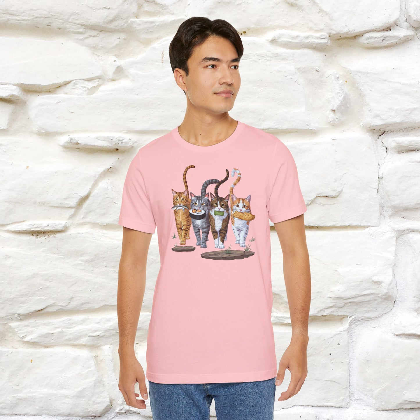 Four Cats' Feast: Feline Food Frenzy T-Shirt for Men & Women | 100% Cotton*