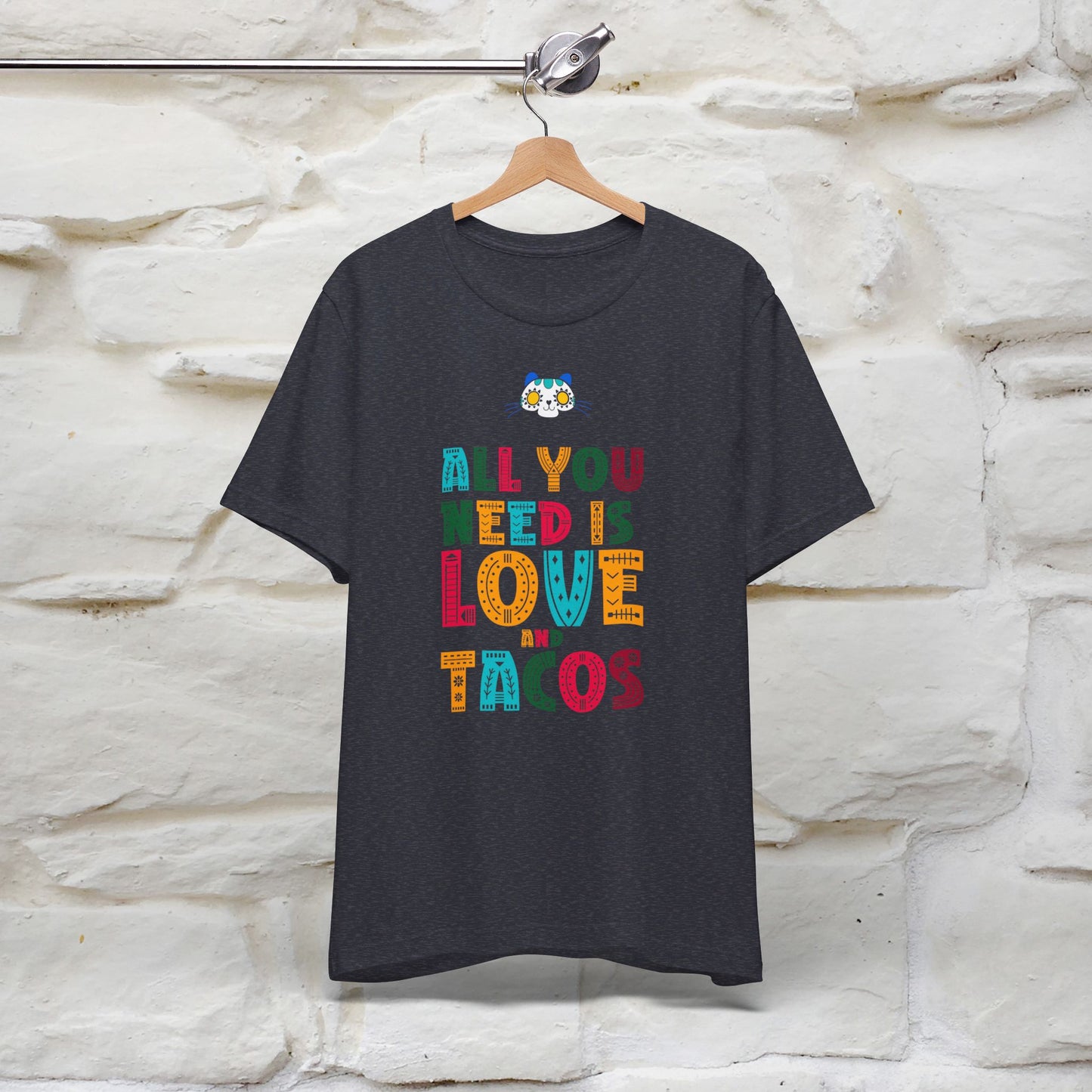 ''All You Need Is Love and Tacos'' T-shirt for Man 100% Cotton* - Nunu&Miao Studio