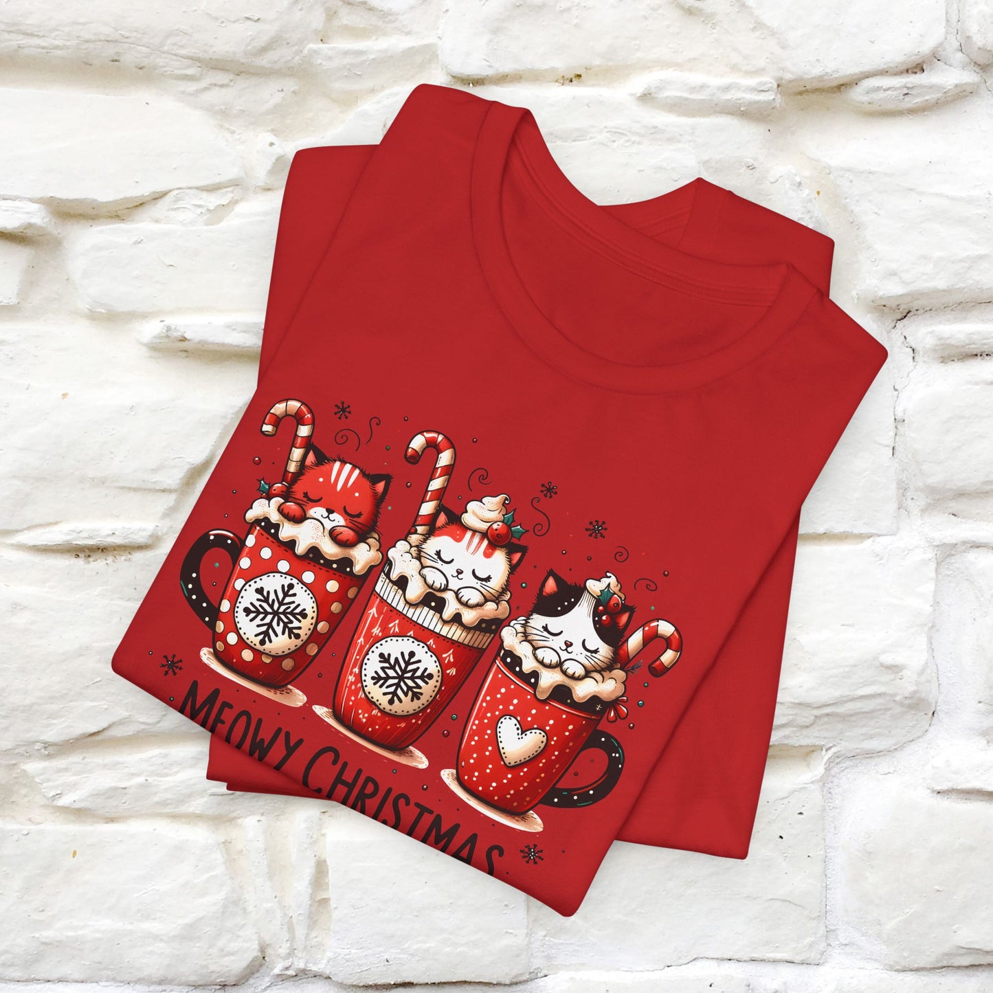 Meowy Christmas T-Shirt | Cute Festive Cat Christmas Shirt for Men & Women | 100% Cotton