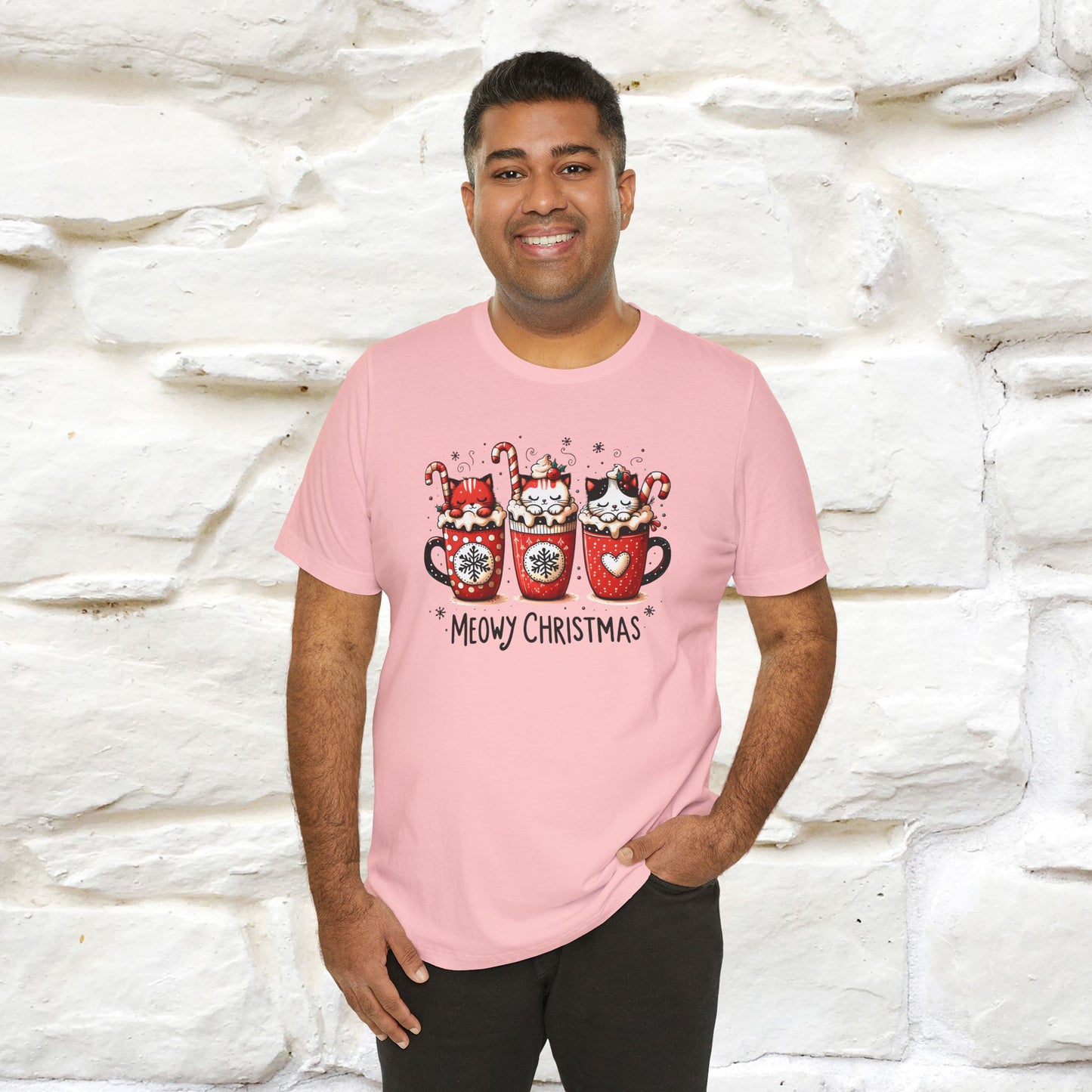 Meowy Christmas T-Shirt | Cute Festive Cat Christmas Shirt for Men & Women | 100% Cotton