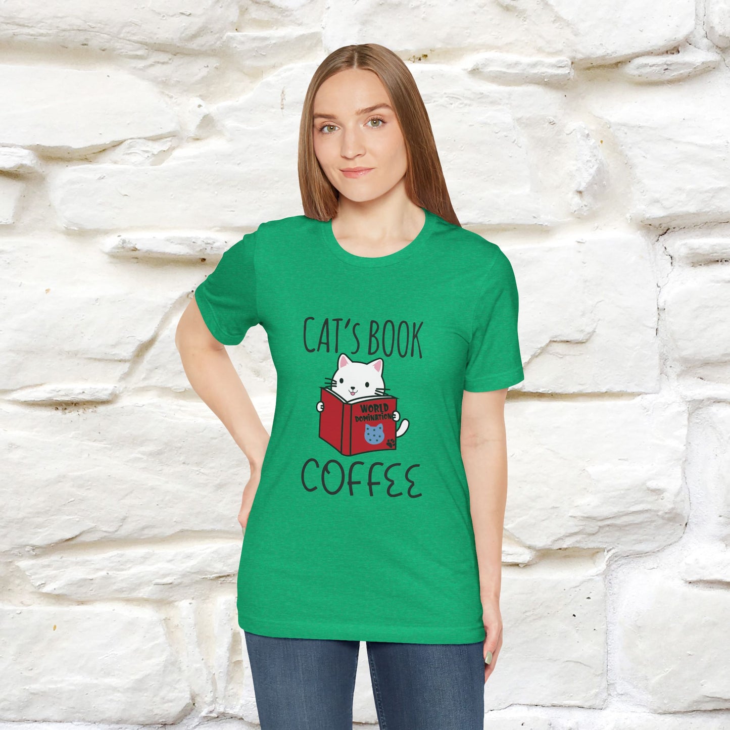 "Cat's Book Coffee" Cat T-Shirt for Men & Women | 100% Cotton* | Cozy Vibes for Book & Cat Lovers