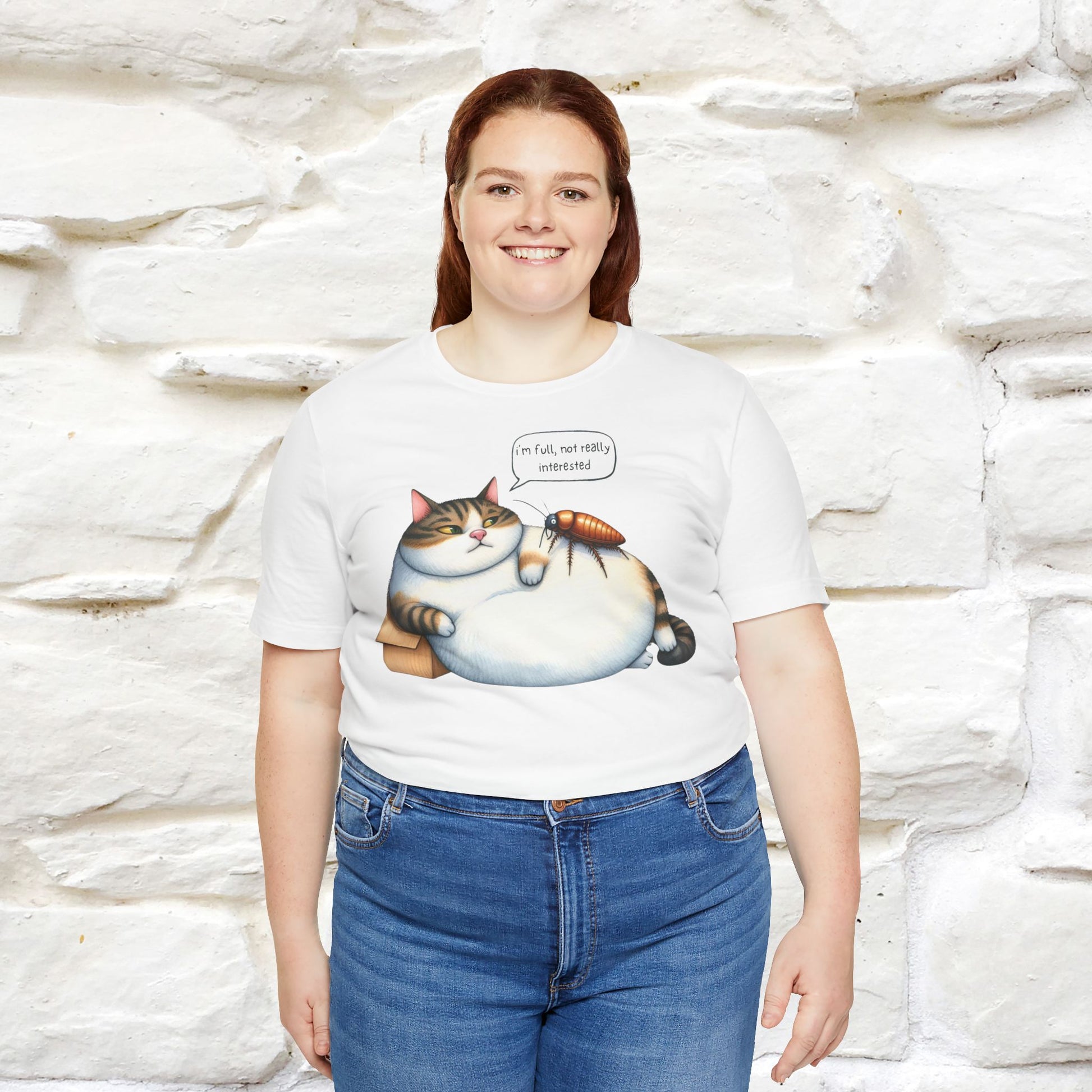 ''I Am Full,Not Really Interested'' Cat T-shirt for Women 100% Cotton* - Nunu&Miao Studio