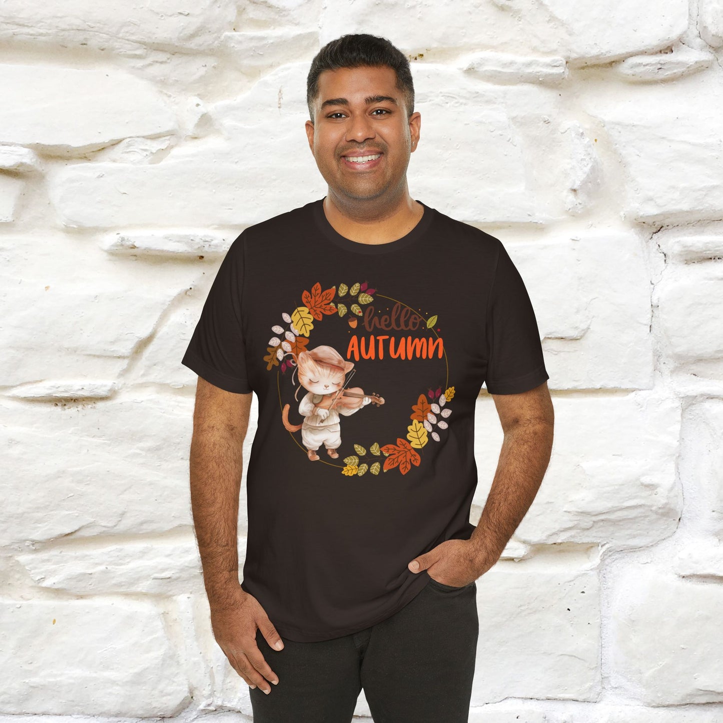 "Hello Autumn" Cat T-Shirt for Men & Women | 100% Cotton | Cozy Fall Fashion