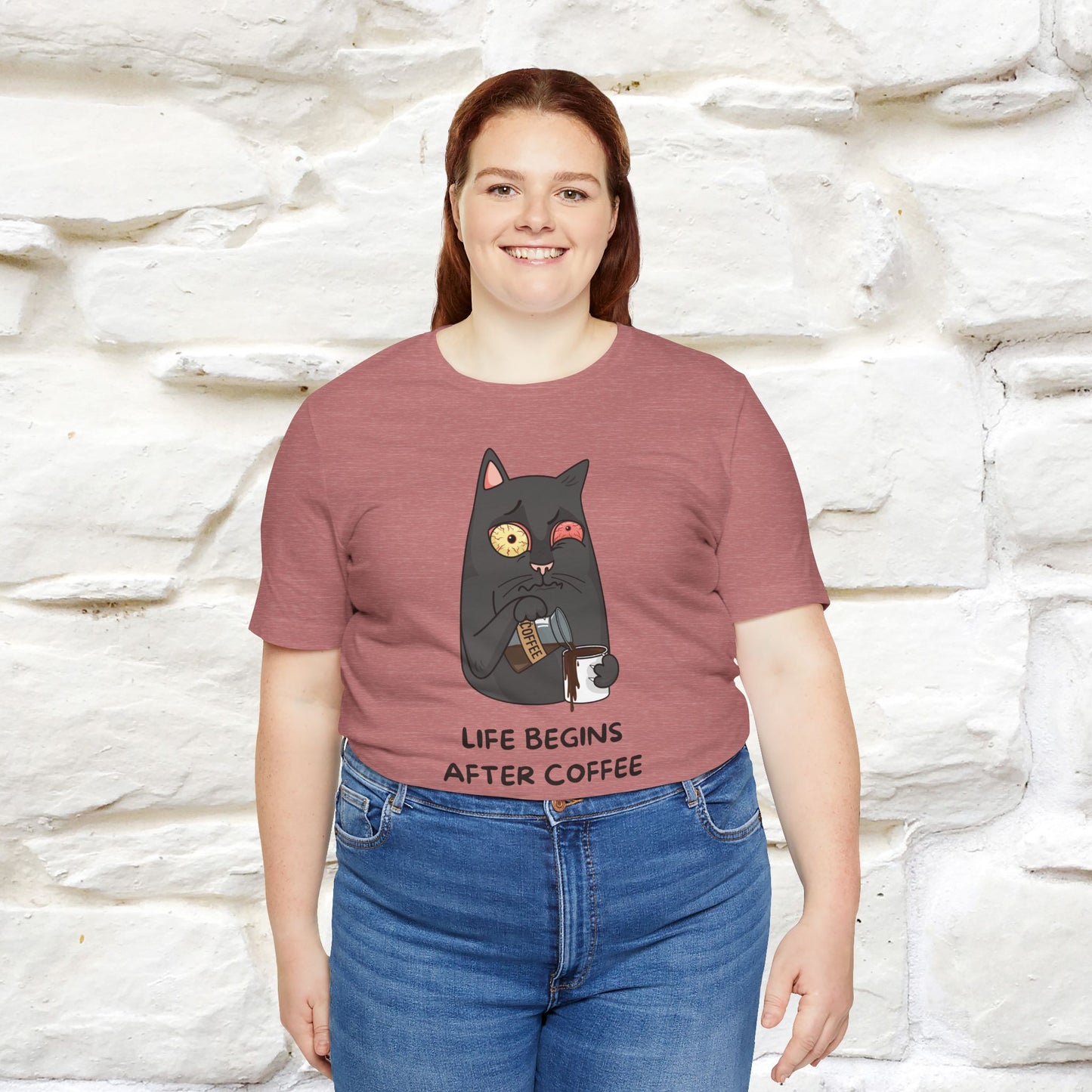 ''Life Begings After Coffe''  Cat T-shirt for Men and Women  100% Cotton*