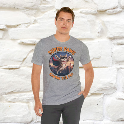 ''Super Paws Saving The Day'' Cat T-shirt for Man 100% Cotton. - Nunu&Miao Studio