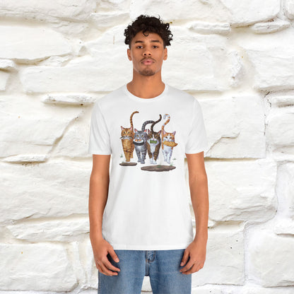 Four Cats' Feast: Feline Food Frenzy T-Shirt for Men & Women | 100% Cotton*