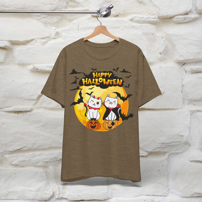 ''Happy Halloween Cat Couple'' Unisex Cat T-shirt 100% Cotton*