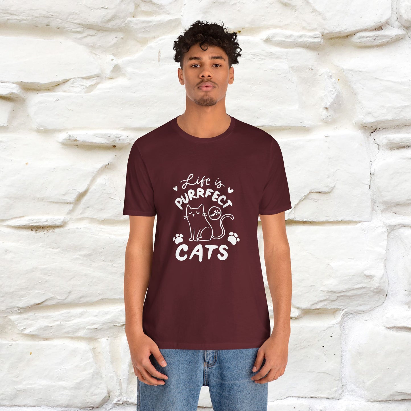 "Life Is Purrfect With Cats" Cat T-Shirt for Men & Women | 100% Cotton* | Funny Tee 🐾