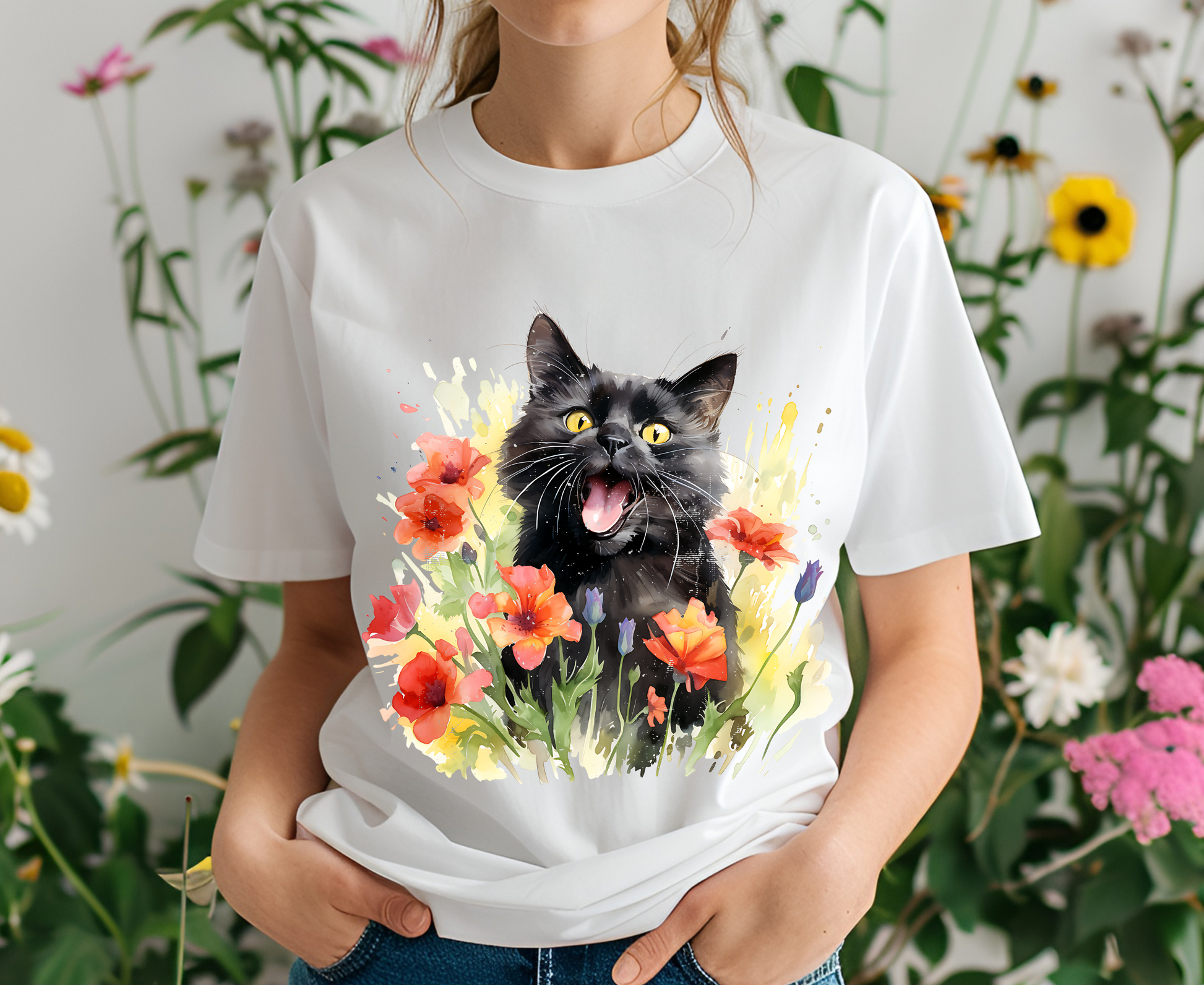 ''The Black Cat And The Lady'' T-shirt for Women 100% Cotton* - Nunu&Miao Studio