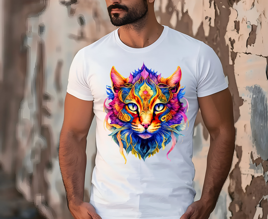 ''Fire Rainbow Cat'' T-shirt for Man 100% Cotton. - Nunu&Miao Studio