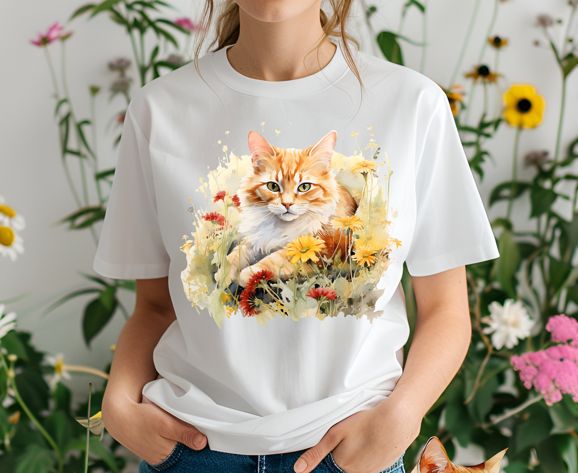 ''Elegance'' Cat T-shirt for Women 100% Cotton. - Nunu&Miao Studio