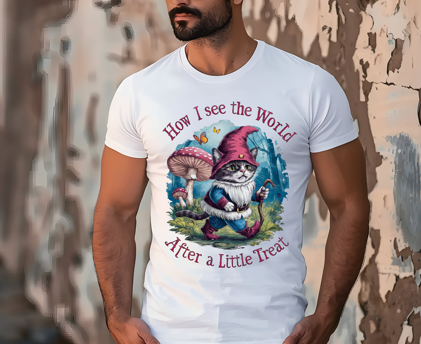 ''How I See The World After A Little Treat'' T-shirt for Man 100% Cotton. - Nunu&Miao Studio