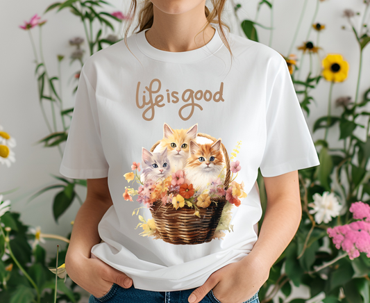 "Blossom Basket Kitten" T-shirt for Women 100% Cotton* - Nunu&Miao Studio