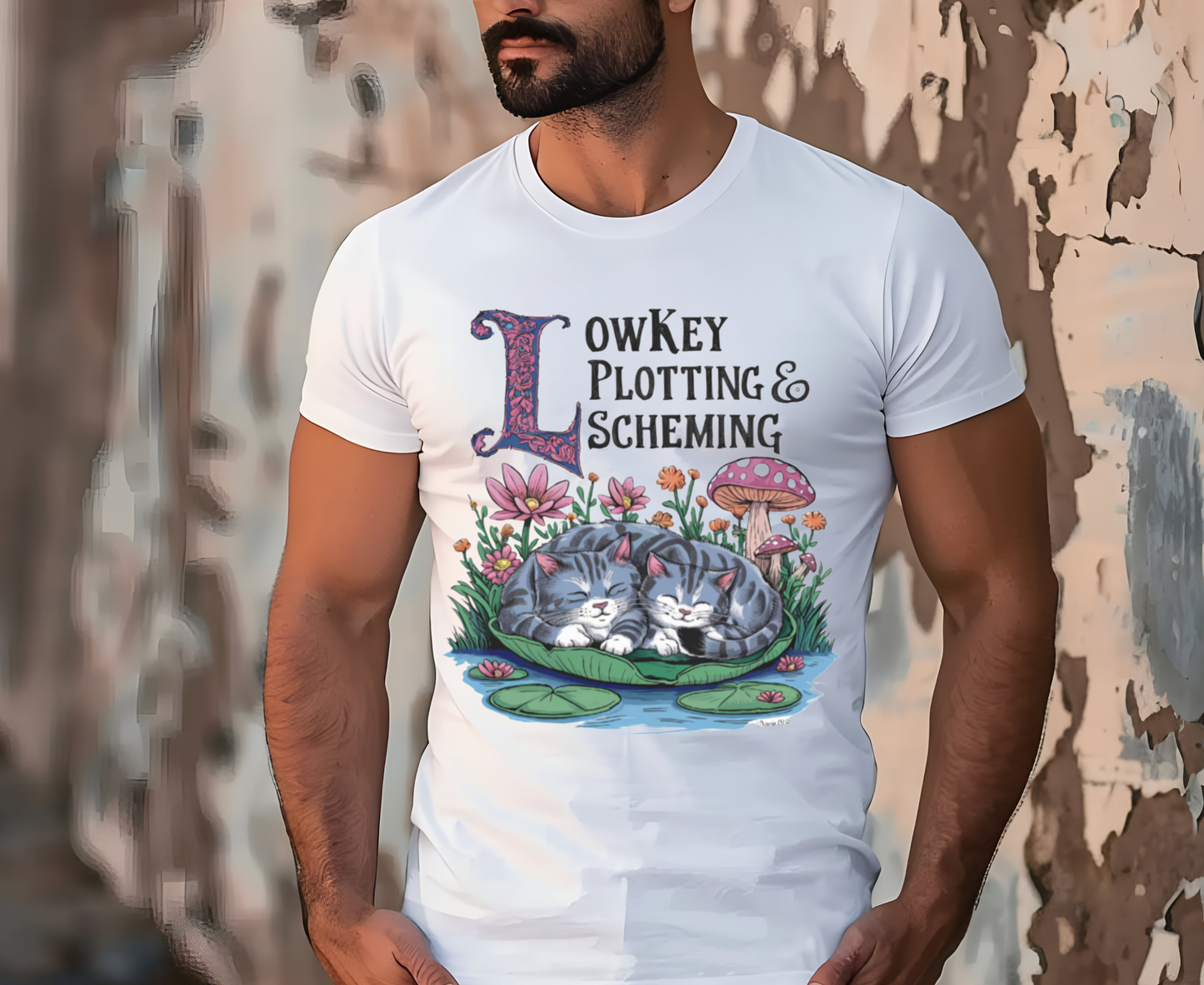 ''Lowkey Plotting And Scheming'' T-shirt for Man 100% Cotton. - Nunu&Miao Studio