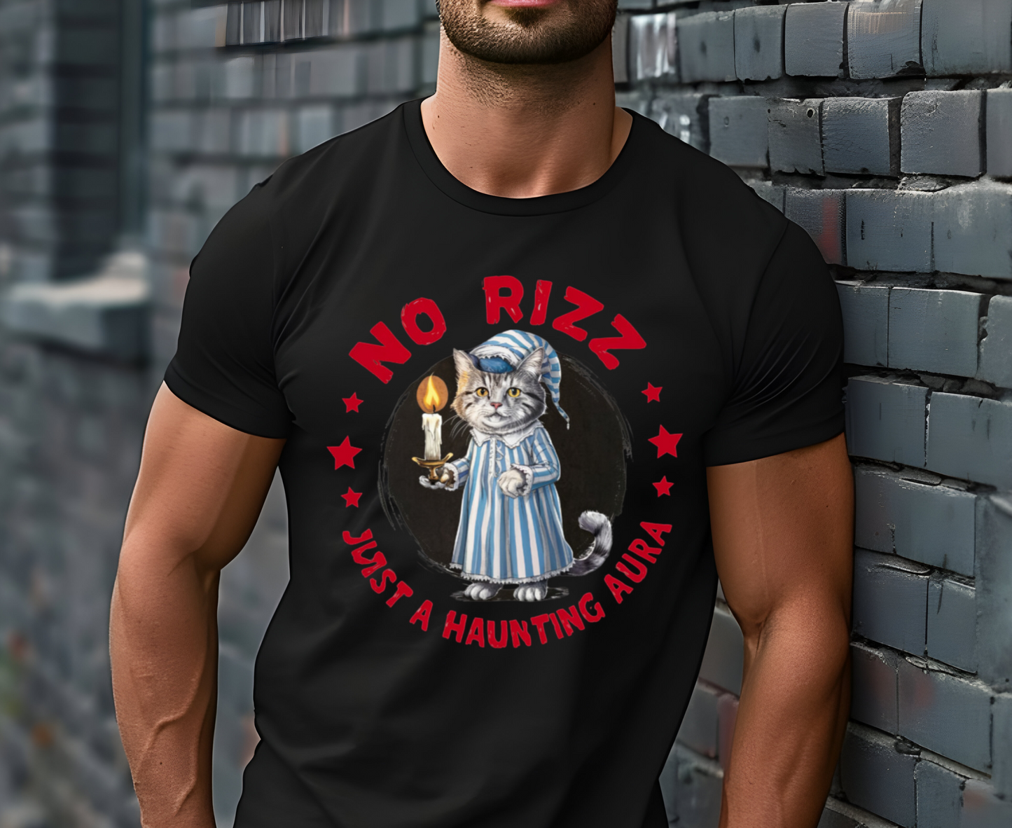 ''No Rizz - Just A Haunting Aura'' T-shirt for Man 100% Cotton. - Nunu&Miao Studio