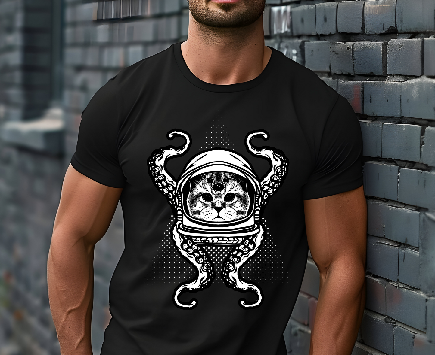 ''OctoCat Fusion''  Cat T-shirt for Man 100% Cotton. - Nunu&Miao Studio