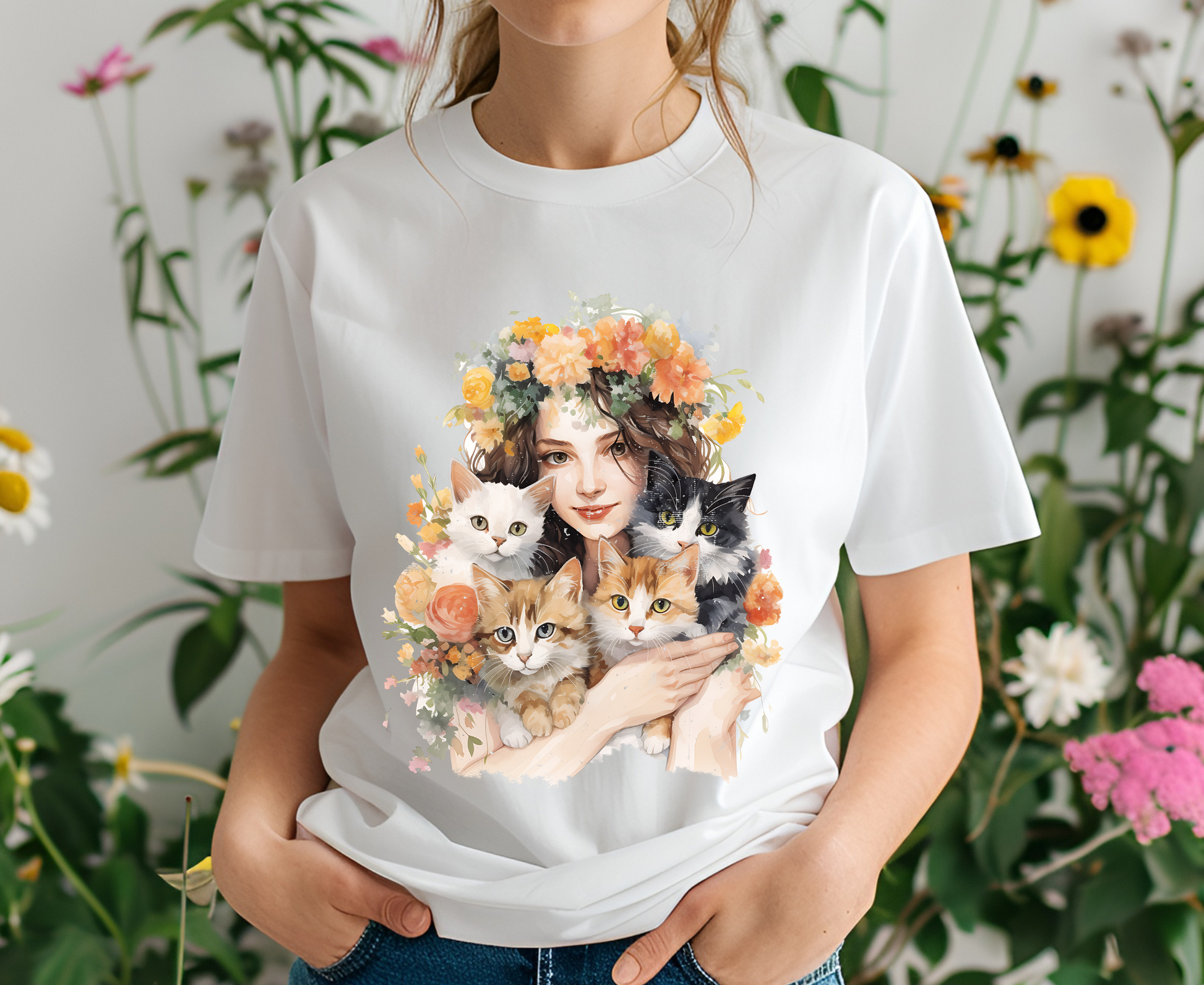 "Blossoming Love" T-shirt for Women 100% Cotton* - Nunu&Miao Studio