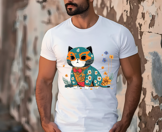 ''Zen Cat''  T-shirt for Man 100% Cotton* - Nunu&Miao Studio